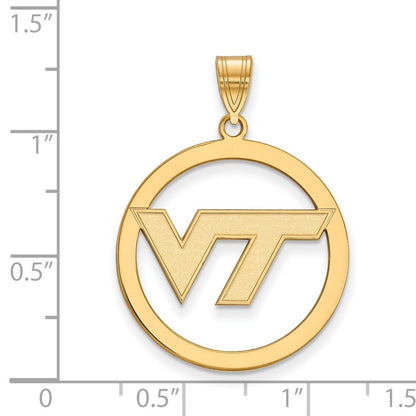 Gold Plated Sterling Silver Logoart Virginia Tech V T Extra Large Circle Pendant