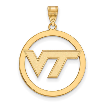 Gold Plated Sterling Silver Logoart Virginia Tech V T Extra Large Circle Pendant