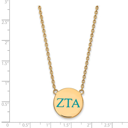 Gold Plated Sterling Silver Logoart Zeta Tau Alpha Sorority Greek Letters Large Color Enamel Pendant 18 Inch Necklace