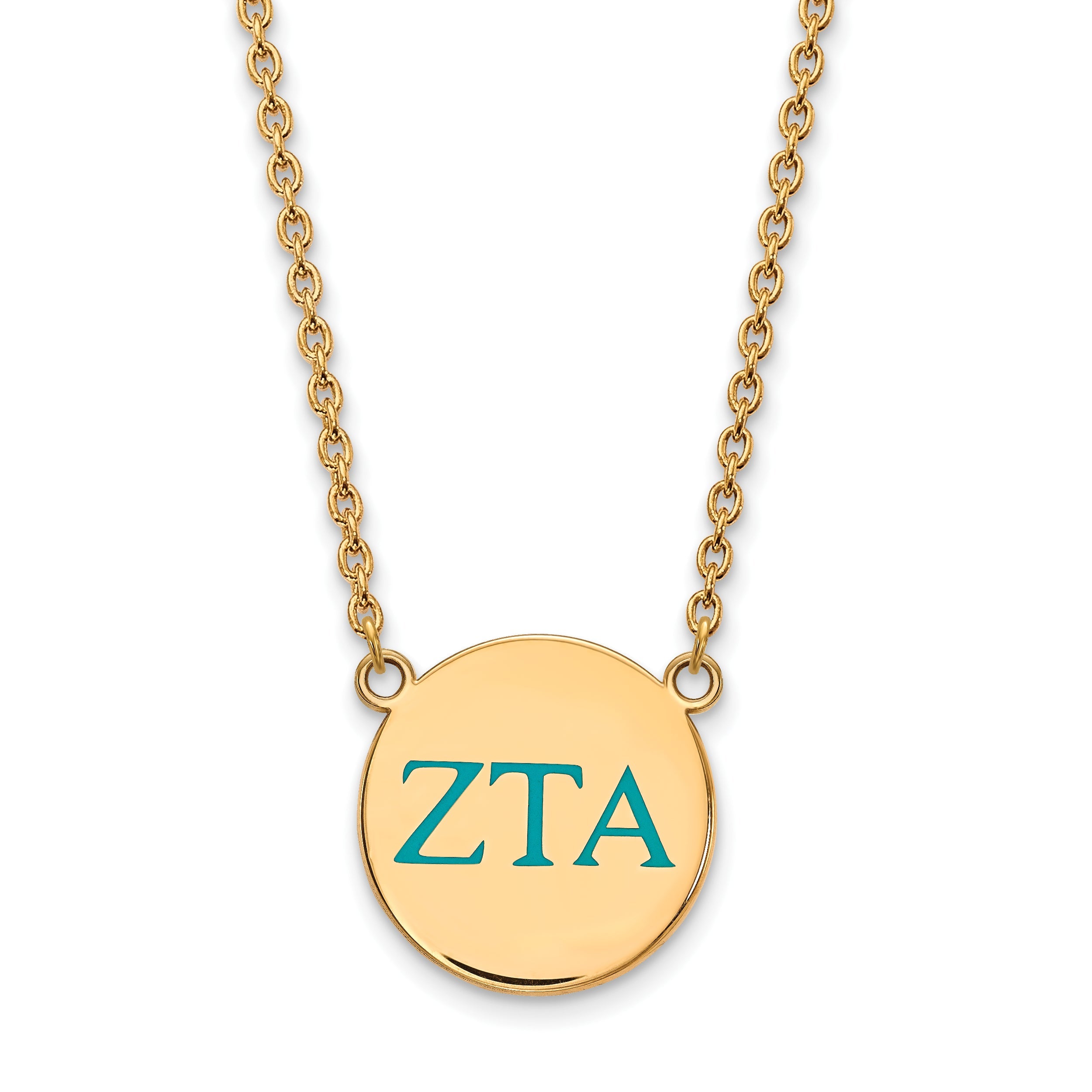 Gold Plated Sterling Silver Logoart Zeta Tau Alpha Sorority Greek Letters Large Color Enamel Pendant 18 Inch Necklace