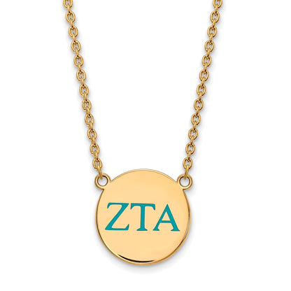 Gold Plated Sterling Silver Logoart Zeta Tau Alpha Sorority Greek Letters Large Color Enamel Pendant 18 Inch Necklace
