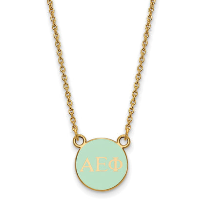 Gold Plated Sterling Silver Logoart Alpha Epsilon Phi Sorority Greek Letters Extra Small Color Enamel Pendant 18 Inch Necklace