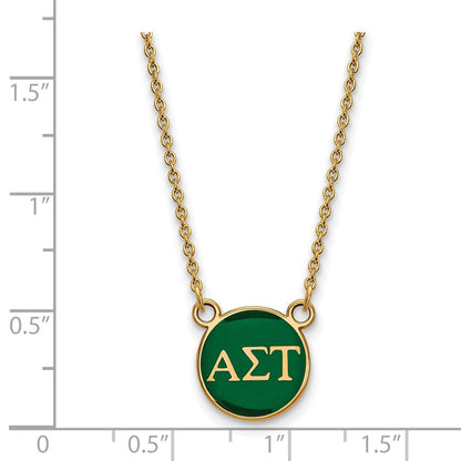 Gold Plated Sterling Silver Logoart Alpha Sigma Tau Sorority Greek Letters Small Color Enamel Pendant 18 Inch Necklace