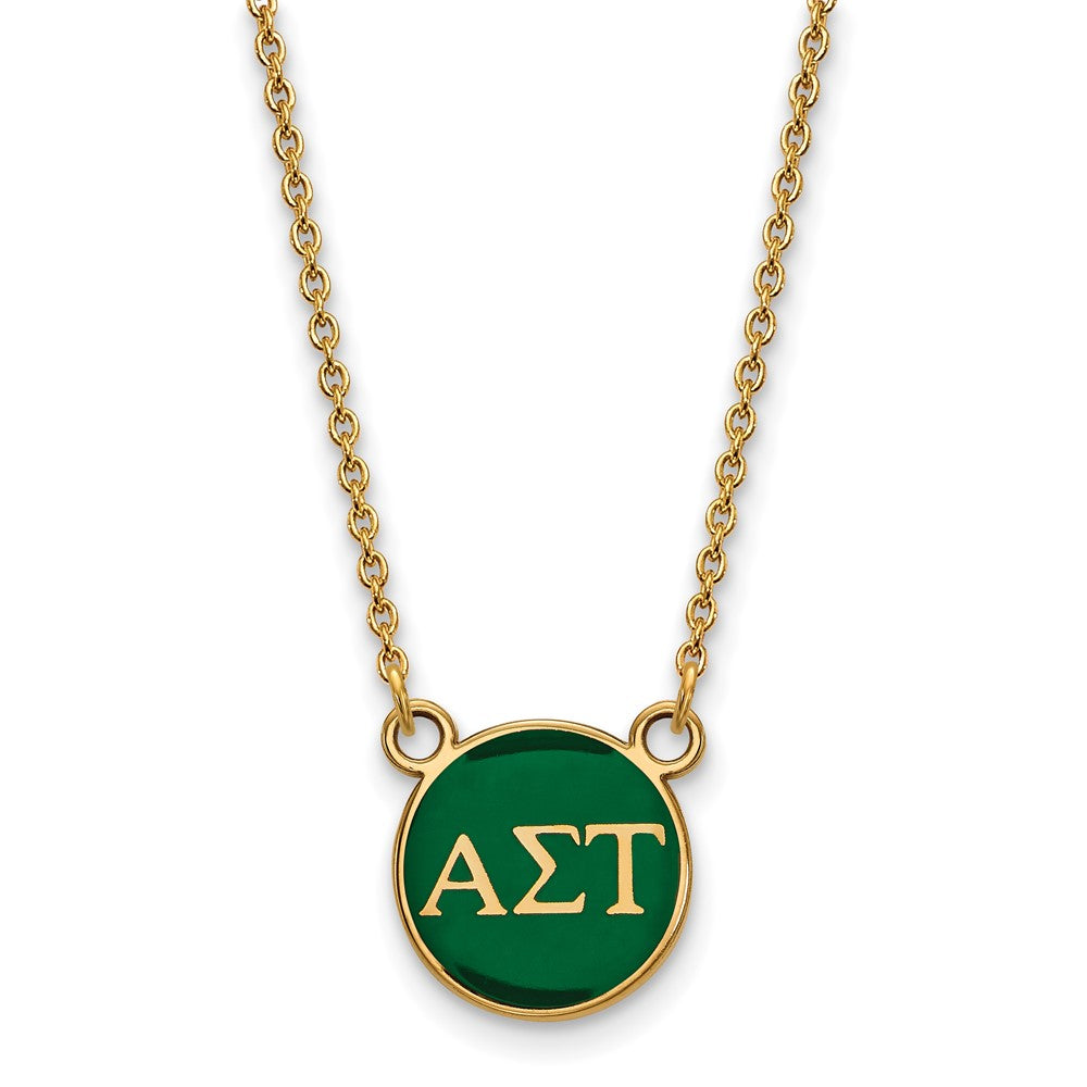 Gold Plated Sterling Silver Logoart Alpha Sigma Tau Sorority Greek Letters Small Color Enamel Pendant 18 Inch Necklace