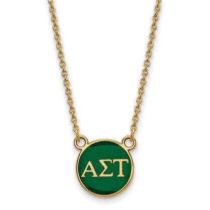 Gold Plated Sterling Silver Logoart Alpha Sigma Tau Sorority Greek Letters Small Color Enamel Pendant 18 Inch Necklace