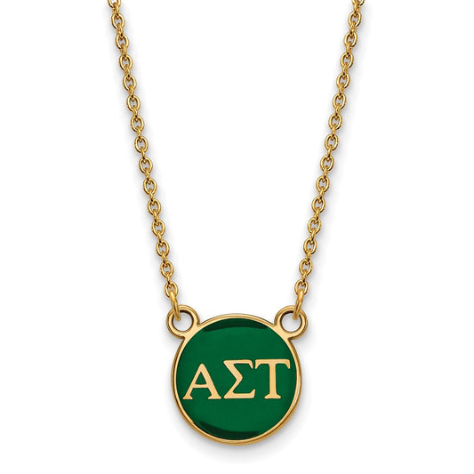 Gold Plated Sterling Silver Logoart Alpha Sigma Tau Sorority Greek Letters Small Color Enamel Pendant 18 Inch Necklace