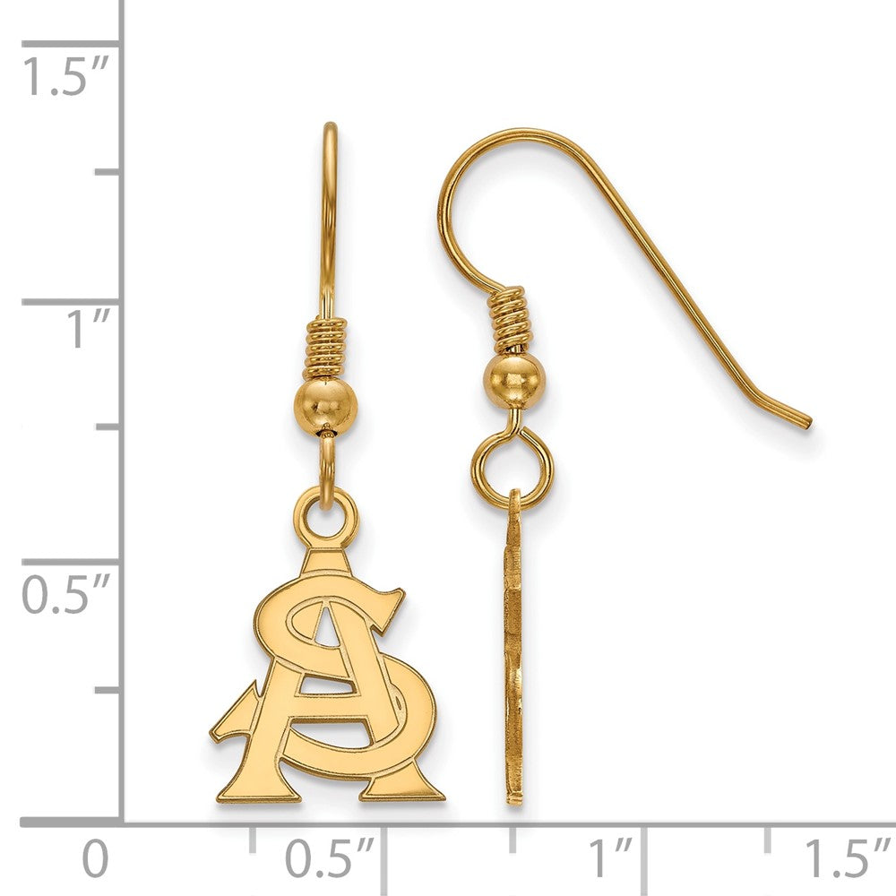 Gold Plated Sterling Silver Logoart Arizona State University A S Small Dangle Wire Earrings