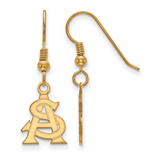 Gold Plated Sterling Silver Logoart Arizona State University A S Small Dangle Wire Earrings