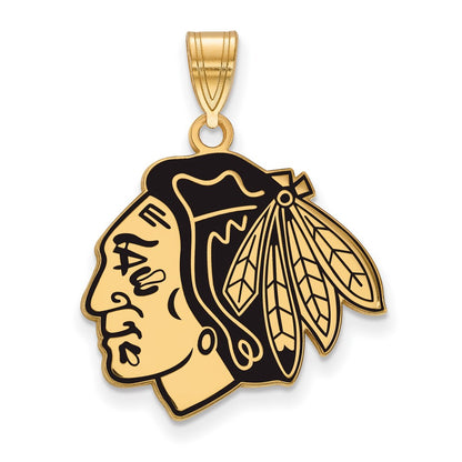 Gold Plated Sterling Silver Nhl Logoart Chicago Blackhawks Large Enameled Pendant