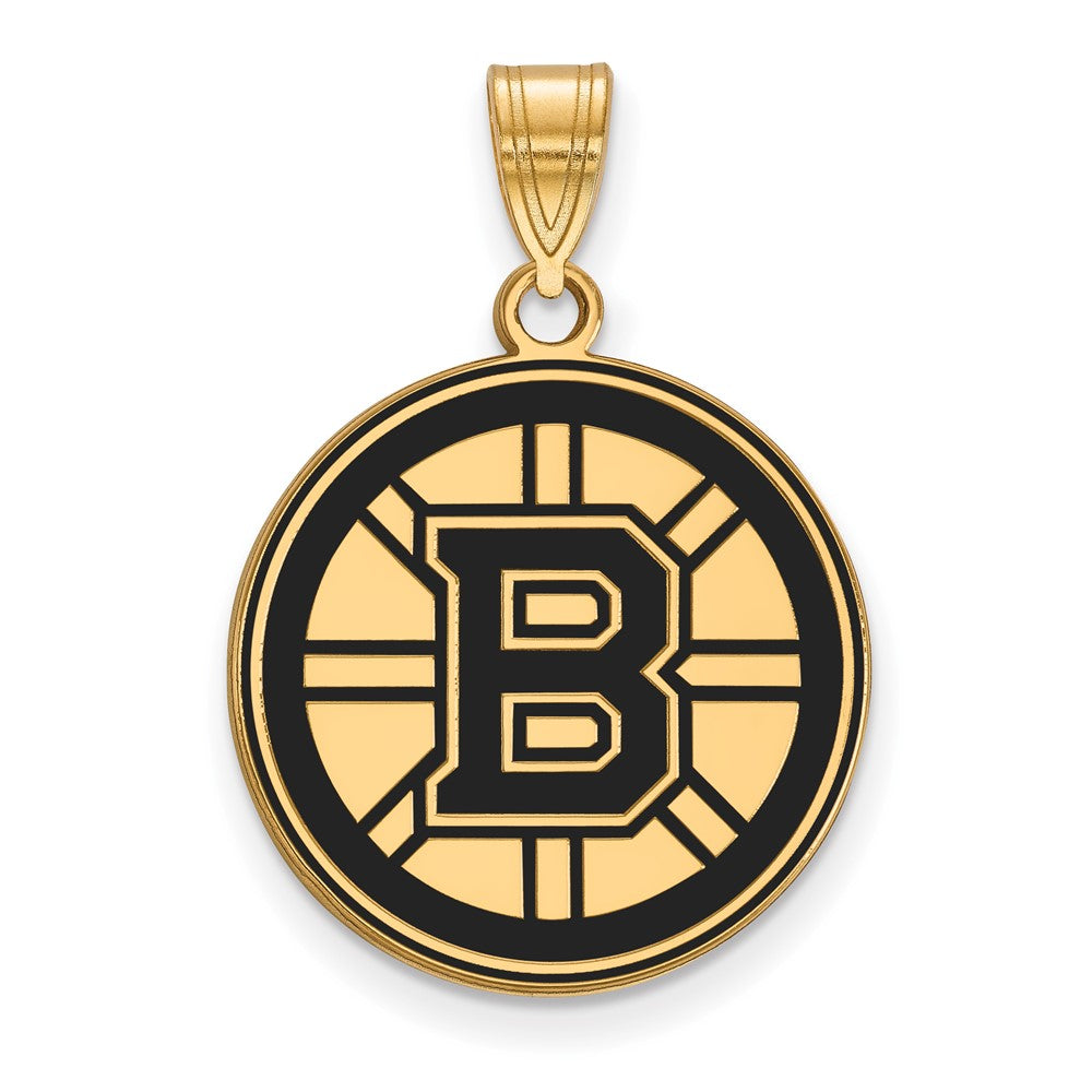 Gold Plated Sterling Silver Nhl Logoart Boston Bruins Large Enameled Pendant