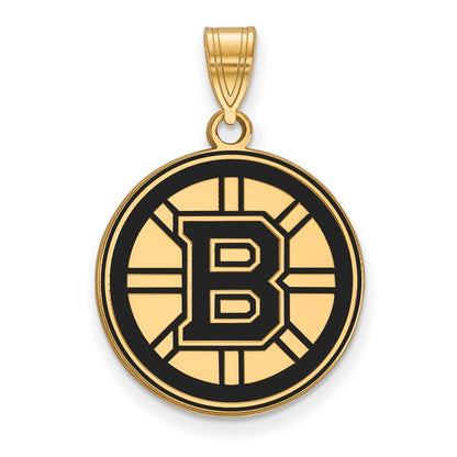 Gold Plated Sterling Silver Nhl Logoart Boston Bruins Large Enameled Pendant