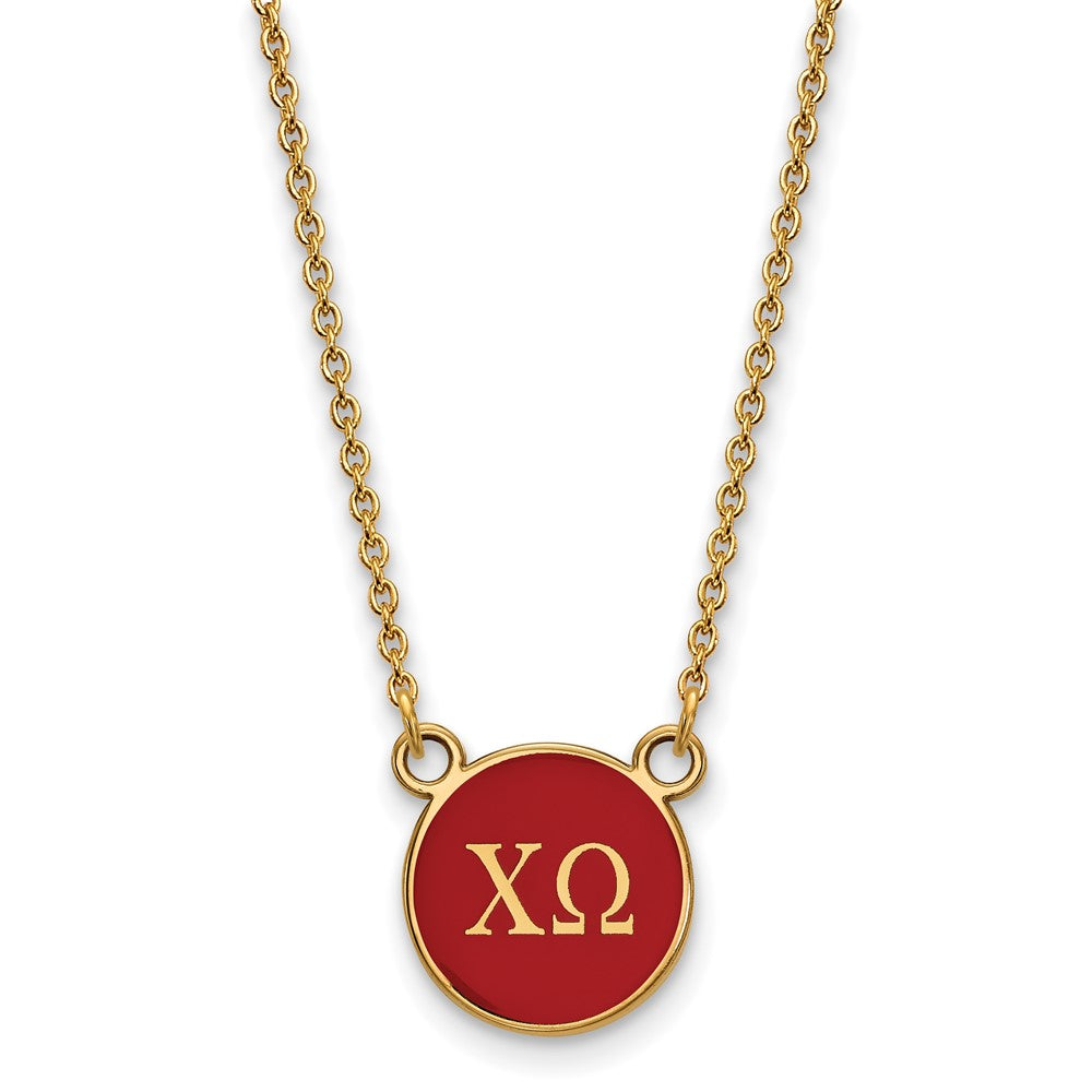 Gold Plated Sterling Silver Logoart Chi Omega Sorority Greek Letters Small Color Enamel Pendant 18 Inch Necklace