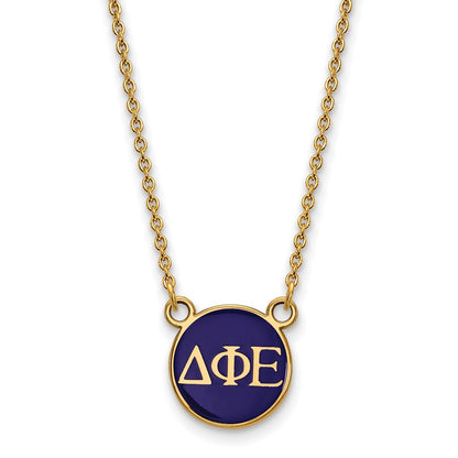 Gold Plated Sterling Silver Logoart Delta Phi Epsilon Sorority Greek Letters Small Color Enamel Pendant 18 Inch Necklace
