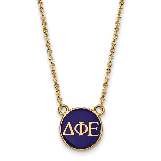 Gold Plated Sterling Silver Logoart Delta Phi Epsilon Sorority Greek Letters Small Color Enamel Pendant 18 Inch Necklace