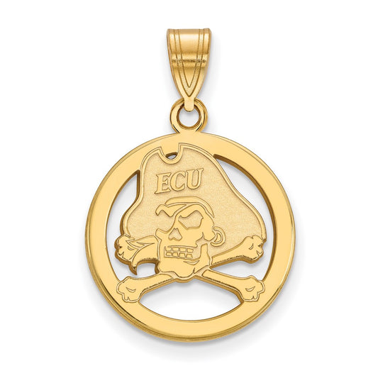 Gold Plated Sterling Silver Logoart East Carolina University Pirate Small Circle Pendant