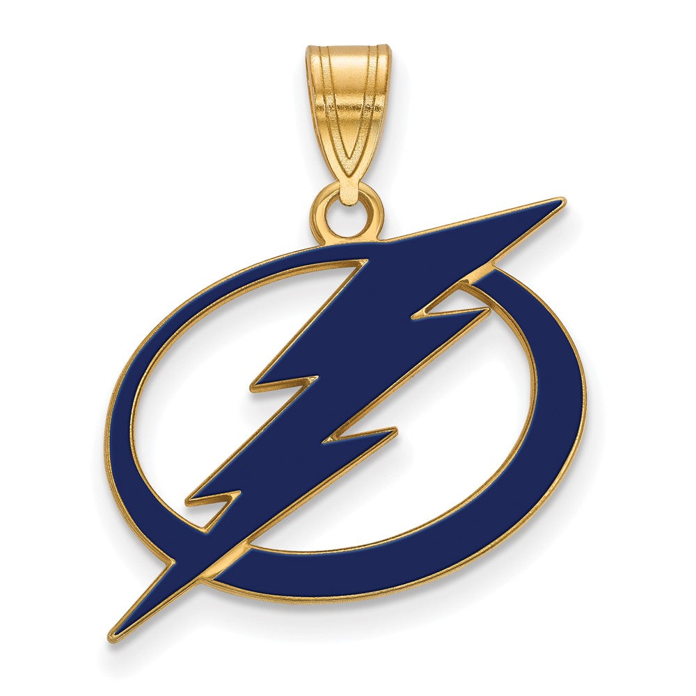 Gold Plated Sterling Silver Nhl Logoart Tampa Bay Lightning Large Enameled Pendant