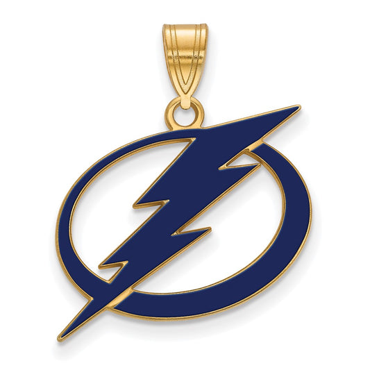 Gold Plated Sterling Silver Nhl Logoart Tampa Bay Lightning Large Enameled Pendant