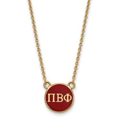 Gold Plated Sterling Silver Logoart Pi Beta Phi Sorority Greek Letters Small Color Enamel Pendant 18 Inch Necklace