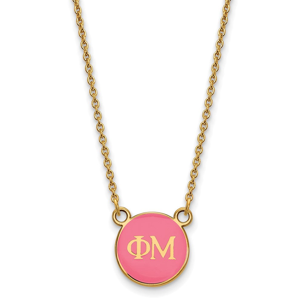 Gold Plated Sterling Silver Logoart Phi Mu Sorority Greek Letters Small Color Enamel Pendant 18 Inch Necklace