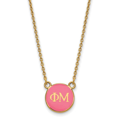 Gold Plated Sterling Silver Logoart Phi Mu Sorority Greek Letters Small Color Enamel Pendant 18 Inch Necklace