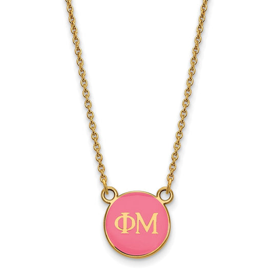 Gold Plated Sterling Silver Logoart Phi Mu Sorority Greek Letters Small Color Enamel Pendant 18 Inch Necklace