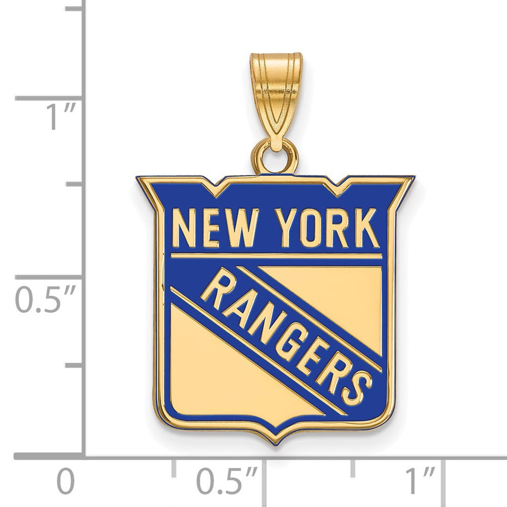 Gold Plated Sterling Silver Nhl Logoart New York Rangers Large Enameled Pendant