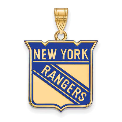 Gold Plated Sterling Silver Nhl Logoart New York Rangers Large Enameled Pendant