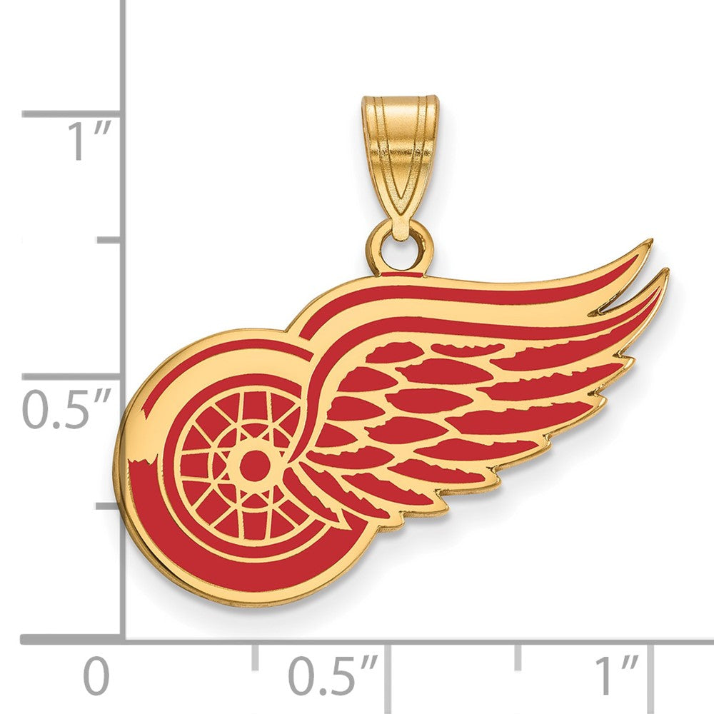 Gold Plated Sterling Silver Nhl Logoart Detroit Red Wings Large Enameled Pendant