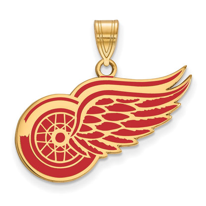 Gold Plated Sterling Silver Nhl Logoart Detroit Red Wings Large Enameled Pendant