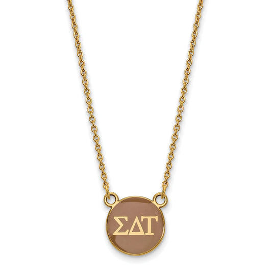 Gold Plated Sterling Silver Logoart Sigma Delta Tau Sorority Greek Letters Small Color Enamel Pendant 18 Inch Necklace