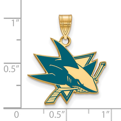 Gold Plated Sterling Silver Nhl Logoart San Jose Sharks Large Enameled Pendant