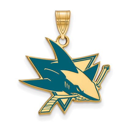 Gold Plated Sterling Silver Nhl Logoart San Jose Sharks Large Enameled Pendant