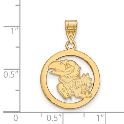 Gold Plated Sterling Silver Logoart University Of Kansas Jayhawk Small Circle Pendant