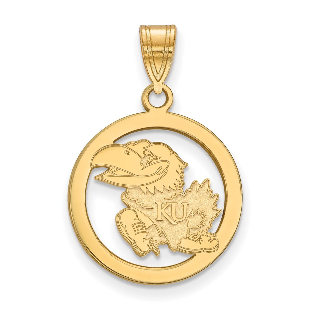 Gold Plated Sterling Silver Logoart University Of Kansas Jayhawk Small Circle Pendant