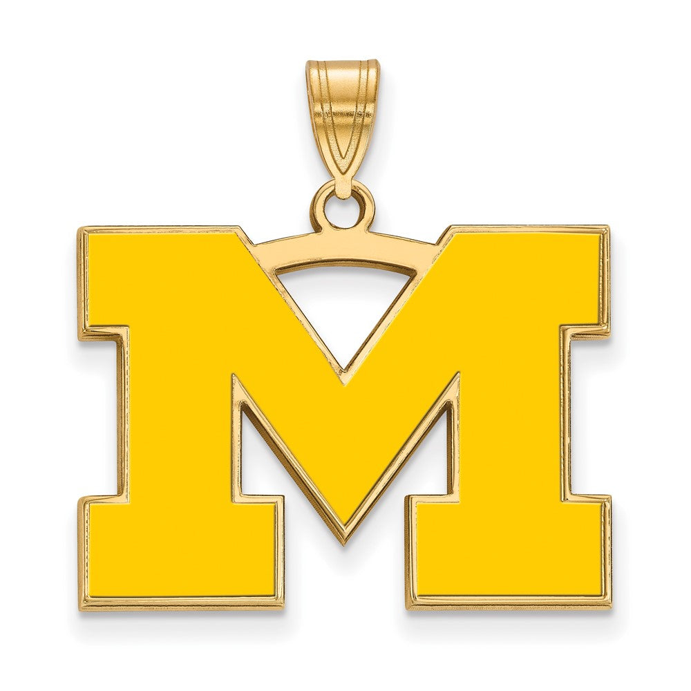 Gold Plated Sterling Silver Logoart University Of Michigan Letter M Large Yellow Enameled Pendant