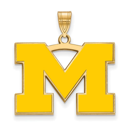 Gold Plated Sterling Silver Logoart University Of Michigan Letter M Large Yellow Enameled Pendant