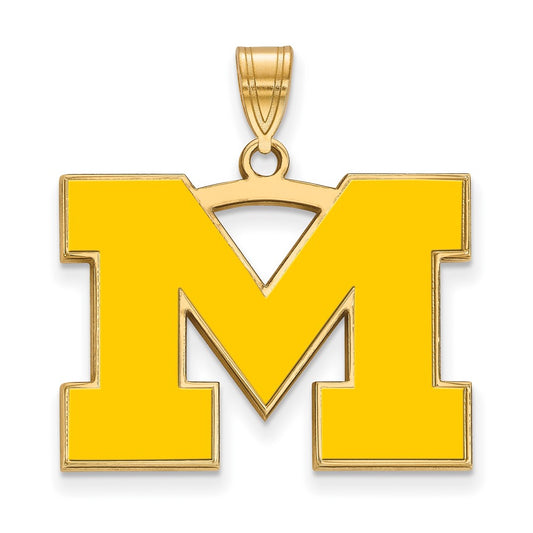 Gold Plated Sterling Silver Logoart University Of Michigan Letter M Large Yellow Enameled Pendant