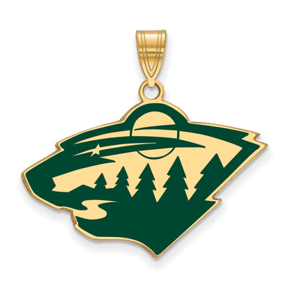 Gold Plated Sterling Silver Nhl Logoart Minnesota Wild Large Enameled Pendant