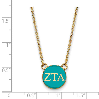 Gold Plated Sterling Silver Logoart Zeta Tau Alpha Sorority Greek Letters Small Color Enamel Pendant 18 Inch Necklace