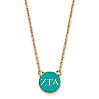 Gold Plated Sterling Silver Logoart Zeta Tau Alpha Sorority Greek Letters Small Color Enamel Pendant 18 Inch Necklace