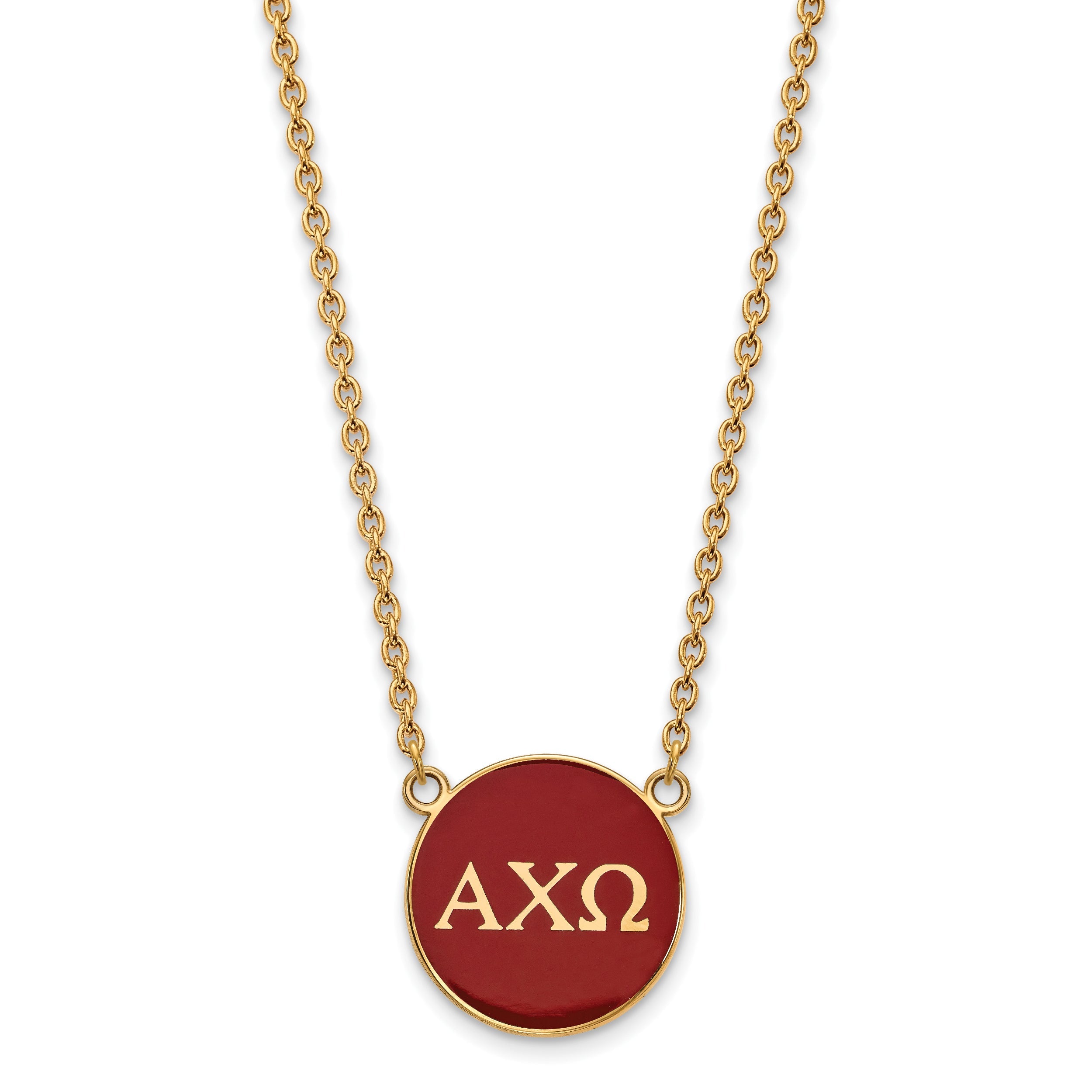 Gold Plated Sterling Silver Logoart Alpha Chi Omega Sorority Greek Letters Large Color Enamel Pendant 18 Inch Necklace