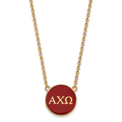 Gold Plated Sterling Silver Logoart Alpha Chi Omega Sorority Greek Letters Large Color Enamel Pendant 18 Inch Necklace