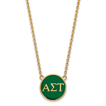 Gold Plated Sterling Silver Logoart Alpha Sigma Tau Sorority Greek Letters Large Color Enamel Pendant 18 Inch Necklace