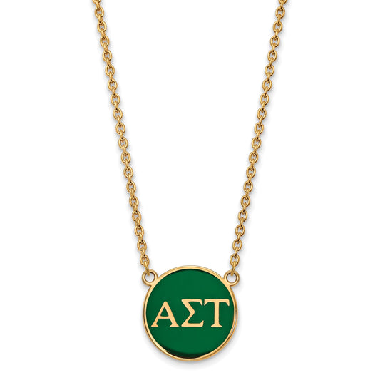 Gold Plated Sterling Silver Logoart Alpha Sigma Tau Sorority Greek Letters Large Color Enamel Pendant 18 Inch Necklace