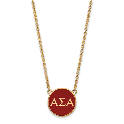 Gold Plated Sterling Silver Logoart Alpha Sigma Sorority Greek Letters Large Color Enamel Pendant 18 Inch Necklace