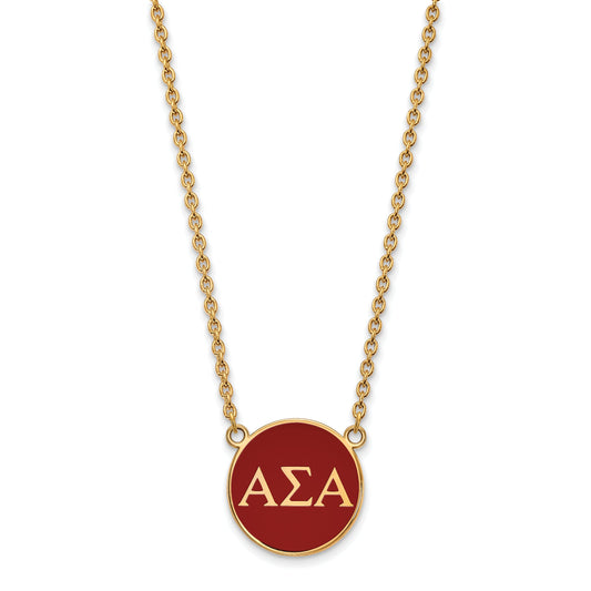 Gold Plated Sterling Silver Logoart Alpha Sigma Sorority Greek Letters Large Color Enamel Pendant 18 Inch Necklace