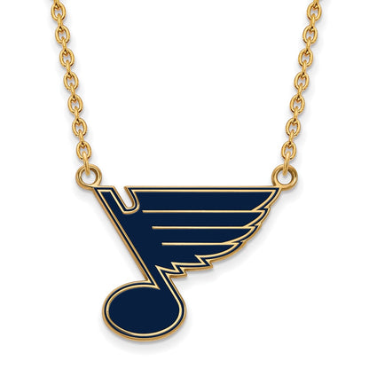 Gold Plated Sterling Silver Nhl Logoart St. Louis Blues Large Enameled Pendant 18 Inch Necklace