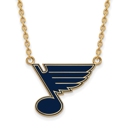 Gold Plated Sterling Silver Nhl Logoart St. Louis Blues Large Enameled Pendant 18 Inch Necklace