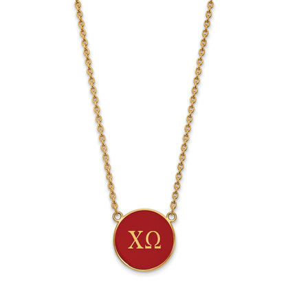 Gold Plated Sterling Silver Logoart Chi Omega Sorority Greek Letters Large Color Enamel Pendant 18 Inch Necklace