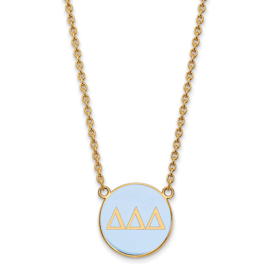 Gold Plated Sterling Silver Logoart Delta Sorority Greek Letters Large Color Enamel Pendant 18 Inch Necklace